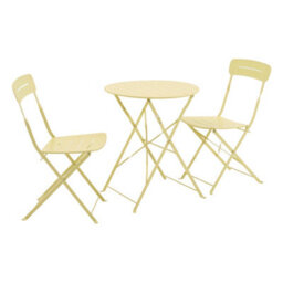 Sweeek - Round Bistro Garden Table, Steel, Folding + 2 Chairs, Yellow 42.5X53X82 Cm - Balconea - thumbnail 2