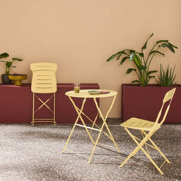 Sweeek - Round Bistro Garden Table, Steel, Folding + 2 Chairs, Yellow 42.5X53X82 Cm - Balconea - thumbnail 7