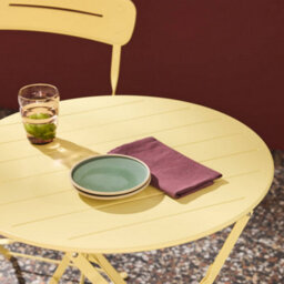 Sweeek - Round Bistro Garden Table, Steel, Folding + 2 Chairs, Yellow 42.5X53X82 Cm - Balconea - thumbnail 4