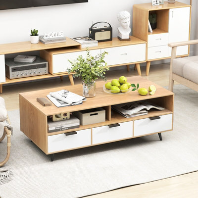 Costway Coffee Table W/ Storage Drawers 120Cm Center Table W/ Metal Legs - image 1
