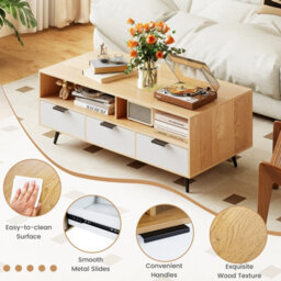 Costway Coffee Table W/ Storage Drawers 120Cm Center Table W/ Metal Legs - thumbnail 9