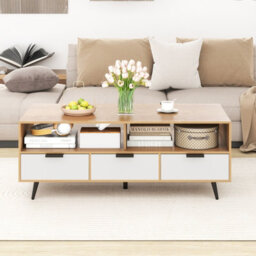 Costway Coffee Table W/ Storage Drawers 120Cm Center Table W/ Metal Legs - thumbnail 5