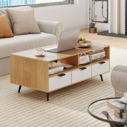 Costway Coffee Table W/ Storage Drawers 120Cm Center Table W/ Metal Legs - thumbnail 4