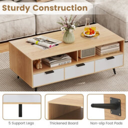 Costway Coffee Table W/ Storage Drawers 120Cm Center Table W/ Metal Legs - thumbnail 7