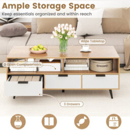 Costway Coffee Table W/ Storage Drawers 120Cm Center Table W/ Metal Legs - thumbnail 6
