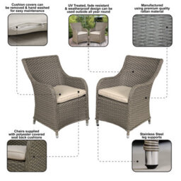 Dellonda Chester Rattan Garden Dining Arm Chairs & Cushions, Set Of 2, Brown - thumbnail 9