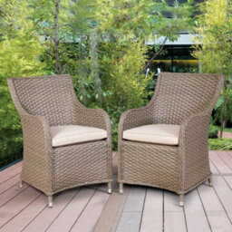 Dellonda Chester Rattan Garden Dining Arm Chairs & Cushions, Set Of 2, Brown - thumbnail 2