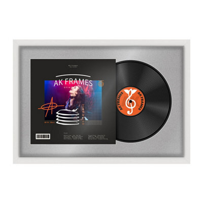 "AK Frames 25X17"" White Modern Vinyl Record Frame With Silver Mount For 12 Inch Lp Cover & Disc - Overlapped Design" - image 1