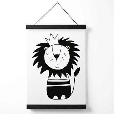 Artze Wall Art Cute Black Lion Scandi Animal Art Print With Black Frame Size: A4 - image 1