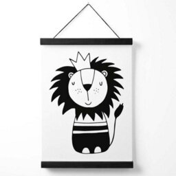 Artze Wall Art Cute Black Lion Scandi Animal Art Print With Black Frame Size: A4 - thumbnail 1