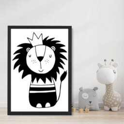 Artze Wall Art Cute Black Lion Scandi Animal Art Print With Black Frame Size: A4 - thumbnail 2