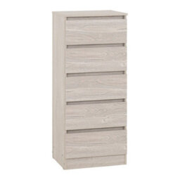 Seconique Malvern 5 Drawer Narrow Chest - L40 X W48 X H114 Cm - Urban Snow - thumbnail 1