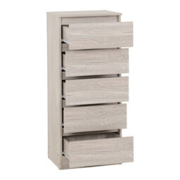 Seconique Malvern 5 Drawer Narrow Chest - L40 X W48 X H114 Cm - Urban Snow - thumbnail 3