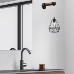 Milagro Acero Wall Lamp 1Xe27 This Hand Made Industrial Style Lamp Is Hand Made From Sleek Black Steel And Natural Dark Wood - thumbnail 5
