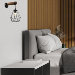 Milagro Acero Wall Lamp 1Xe27 This Hand Made Industrial Style Lamp Is Hand Made From Sleek Black Steel And Natural Dark Wood