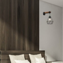 Milagro Acero Wall Lamp 1Xe27 This Hand Made Industrial Style Lamp Is Hand Made From Sleek Black Steel And Natural Dark Wood - thumbnail 6