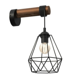 Milagro Acero Wall Lamp 1Xe27 This Hand Made Industrial Style Lamp Is Hand Made From Sleek Black Steel And Natural Dark Wood - thumbnail 3