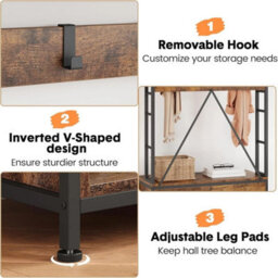 Brown Hall Tree Bench 5 In 1 Coat Shoe Storage Entryway Rack Cubbies - thumbnail 3