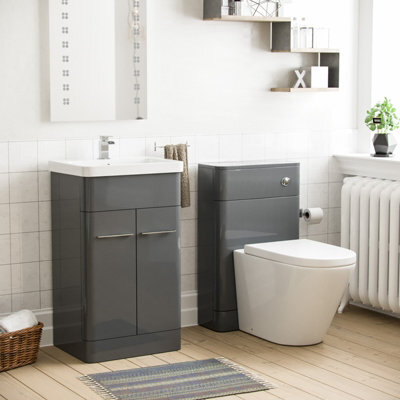 Nes Home Lex 500mm Vanity Basin Unit, Wc Unit & Ellis Back To Wall Toilet Grey - image 1