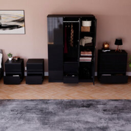 Lassic Vida Designs Glinton 4 Piece Black Fsc Bedroom Set - (3 Drawer Chest, 3 Door Wardrobe, 2 Drawer Bedside Chest X2) - thumbnail 3