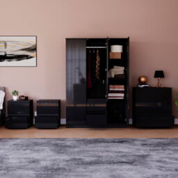 Lassic Vida Designs Glinton 4 Piece Black Fsc Bedroom Set - (3 Drawer Chest, 3 Door Wardrobe, 2 Drawer Bedside Chest X2) - thumbnail 2