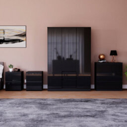 Lassic Vida Designs Glinton 4 Piece Black Fsc Bedroom Set - (3 Drawer Chest, 3 Door Wardrobe, 2 Drawer Bedside Chest X2) - thumbnail 1