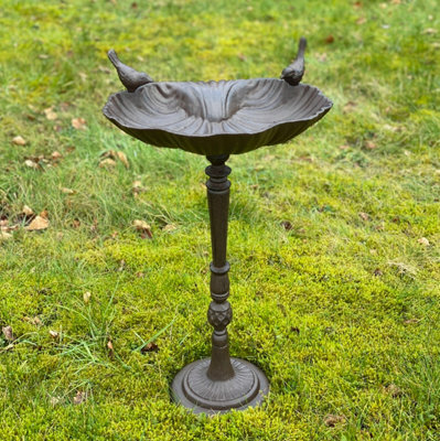 Selections Ornate Cast Iron Tall Wild Bird Bath Free Standing Bird Feeder With Ornamental Birds - image 1