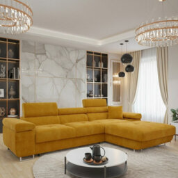 Torezio Mini L Shaped Sofa Bed With Adjustable Headrests Storage Dolfn Mechanism 280X170X70-90Cm Mustard Right