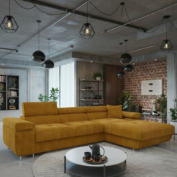 Torezio Mini L Shaped Sofa Bed With Adjustable Headrests Storage Dolfn Mechanism 280X170X70-90Cm Mustard Right - thumbnail 2
