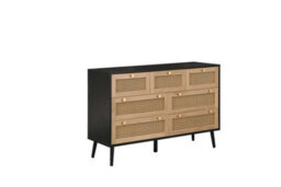 Black Chest Of 7 Drawers Rattan Mid Century Modern - thumbnail 6