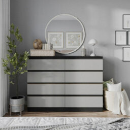 Urbn-Living Urbnliving 120Cm Wide Black Wooden Chest Of Grey 8 Drawers Bedroom Furniture Storage Bedside Modern Cabinet - thumbnail 4