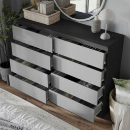 Urbn-Living Urbnliving 120Cm Wide Black Wooden Chest Of Grey 8 Drawers Bedroom Furniture Storage Bedside Modern Cabinet - thumbnail 3