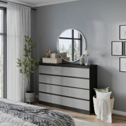 Urbn-Living Urbnliving 120Cm Wide Black Wooden Chest Of Grey 8 Drawers Bedroom Furniture Storage Bedside Modern Cabinet - thumbnail 2