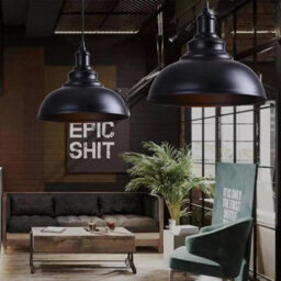 Industrial Black Metal Pendant Lamp Shade 29Cm Ceiling Light For Living Room & Kitchen - thumbnail 3