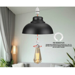 Industrial Black Metal Pendant Lamp Shade 29Cm Ceiling Light For Living Room & Kitchen - thumbnail 7