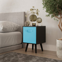 Urbn-Living Urbnliving 51Cm Height Black Wooden Cube Storage Bookcase Sky Blue Inserts Scandinavian Black Legs