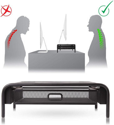 Duronic Dm072 Monitor Stand Riser With Drawer, Laptop And Screen Platform For Tv Or Pc Screen, 10Kg Capacity 33X26Cm -Black - image 1