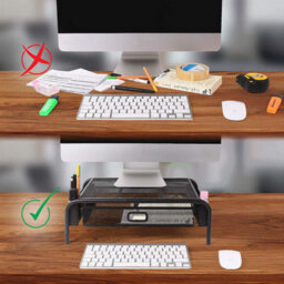 Duronic Dm072 Monitor Stand Riser With Drawer, Laptop And Screen Platform For Tv Or Pc Screen, 10Kg Capacity 33X26Cm -Black - thumbnail 3