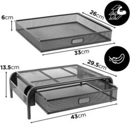 Duronic Dm072 Monitor Stand Riser With Drawer, Laptop And Screen Platform For Tv Or Pc Screen, 10Kg Capacity 33X26Cm -Black - thumbnail 2