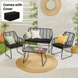 Neo Black 4 Piece Bamboo Style Table & Chairs Set With Cover