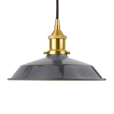 Slate Grey Small Trinity Metal Painted Dome Pendant Light With Polished Brass Lamp Holder And Black Round Cable - Se Home - image 1