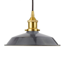 Slate Grey Small Trinity Metal Painted Dome Pendant Light With Polished Brass Lamp Holder And Black Round Cable - Se Home