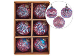 Beliani Set Of 6 Baubles Astral Glass Pink