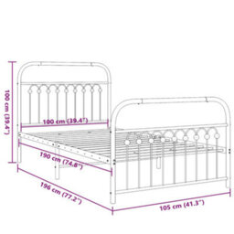 Berkfield Metal Bed Frame Without Mattress With Footboard Black 100X190Cm - thumbnail 8