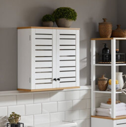 Sobuy Bzr42-W, Bathroom Wall Cabinet Wall Mounted Storage Cabinet Cupboard With 2 Doors,white,w60Xd19Xh56 - thumbnail 6