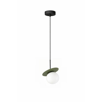 Luminosa Lighting Luminosa Aura Globe Pendant Ceiling Light Black, Green White Glass Shade 1X E27 - image 1