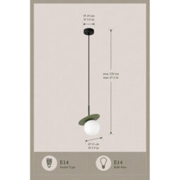 Luminosa Lighting Luminosa Aura Globe Pendant Ceiling Light Black, Green White Glass Shade 1X E27 - thumbnail 4