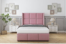 "Sloomy Beaumont Pink Plush Divan Bed Base 2 Drawers Foot-End - 54"" Wingback Headboard & 12"" Footboard 4' Small Double" - thumbnail 2