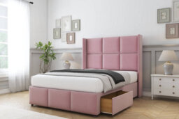 "Sloomy Beaumont Pink Plush Divan Bed Base 2 Drawers Foot-End - 54"" Wingback Headboard & 12"" Footboard 4' Small Double" - thumbnail 4