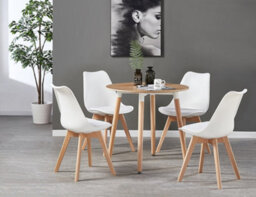 Life Interiors 5Pcs Dining Set - An Oak Round Dining Table & Set Of 4 White Lorenzo Tulip Chairs With Padded Seat - thumbnail 2